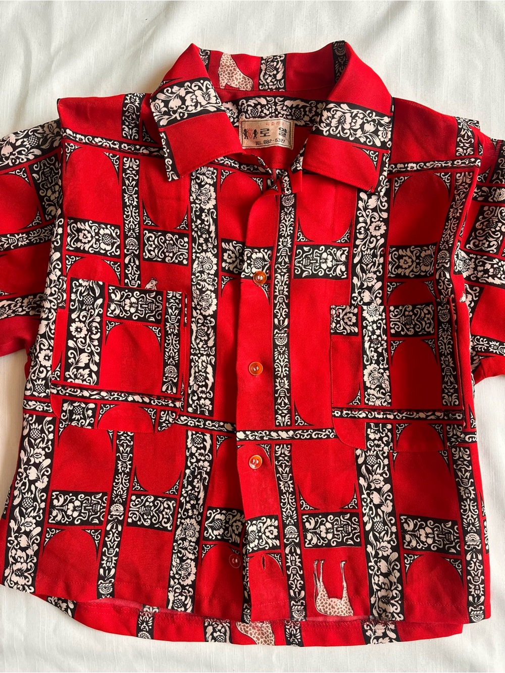 Japanese Red Patterned Button-Up Shirt